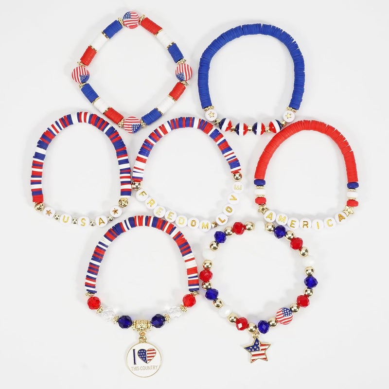 Briutn 4th of July Beaded Bracelets with American Flag Stars Charms USA Jewelry - Image 5